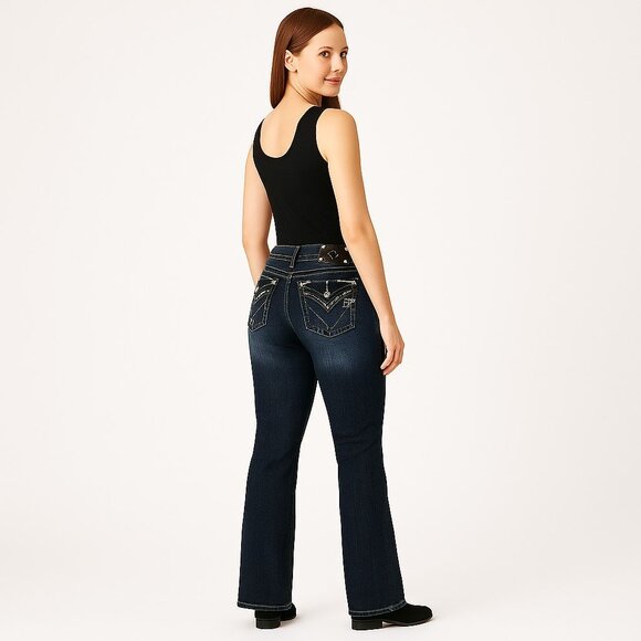 Miss Me JW5180B7V Medium Stonewash Distressed Bootcut Denim Jeans Womens 27 - Picture 1 of 16